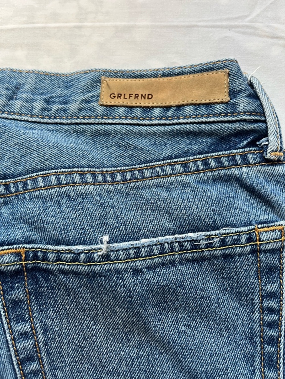 GRLFRND Denim Jeans in Light Blue with Tan Patch - Picture 3 of 5